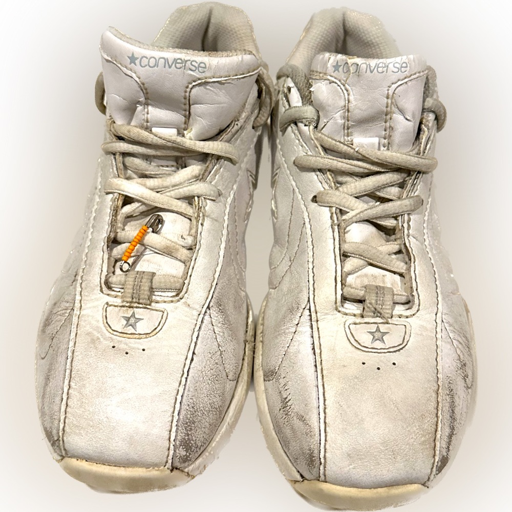 VTG LEATHER CONVERSE CHEER SHOES WHITE ORANGE SZ 5.5 ATHLETIC 1H 03 02 SKU#5J769